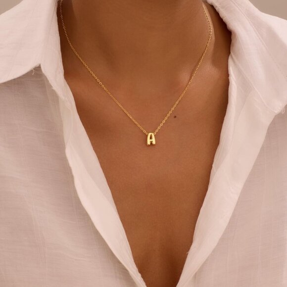 Initial Necklaces for Women Bubble Gold Silver Letter Necklace Dainty Personaliz - Picture 4 of 8